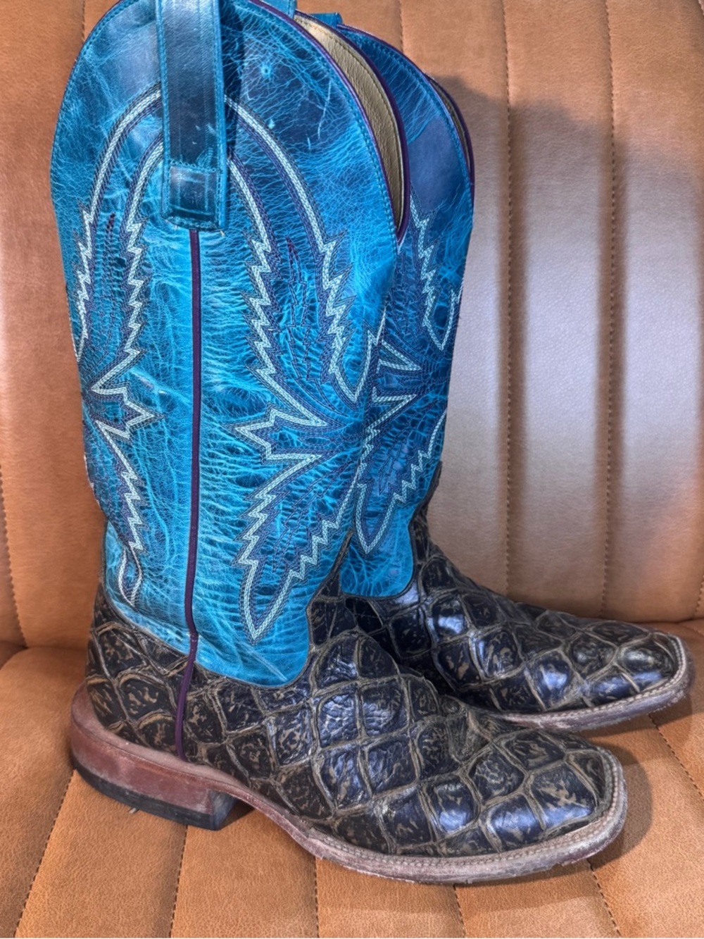 Macie Bean Teal & Brown Cowboy Boots
